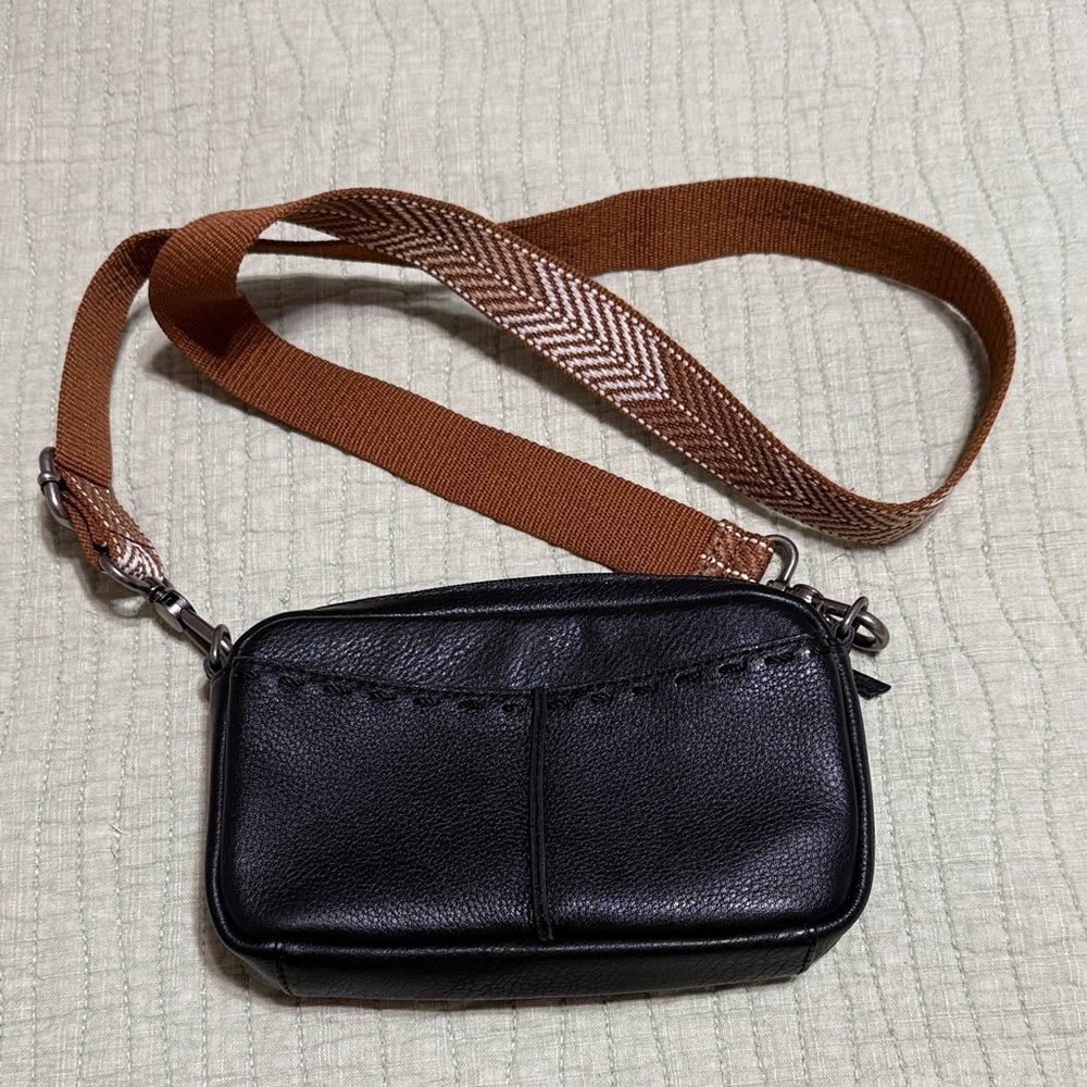 EUC The Sak Black Leather Bag with Tan Woven Strap - Picture 2 of 9